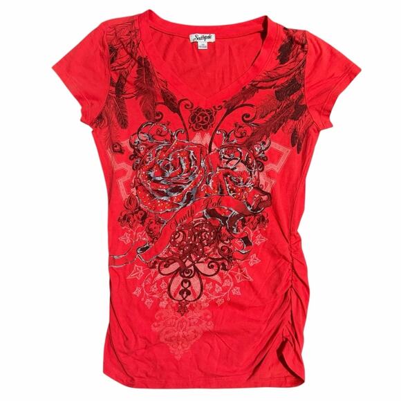 Southpole Tops - Y2K Southpole Red Graphic Baby Tee McBling Size Medium